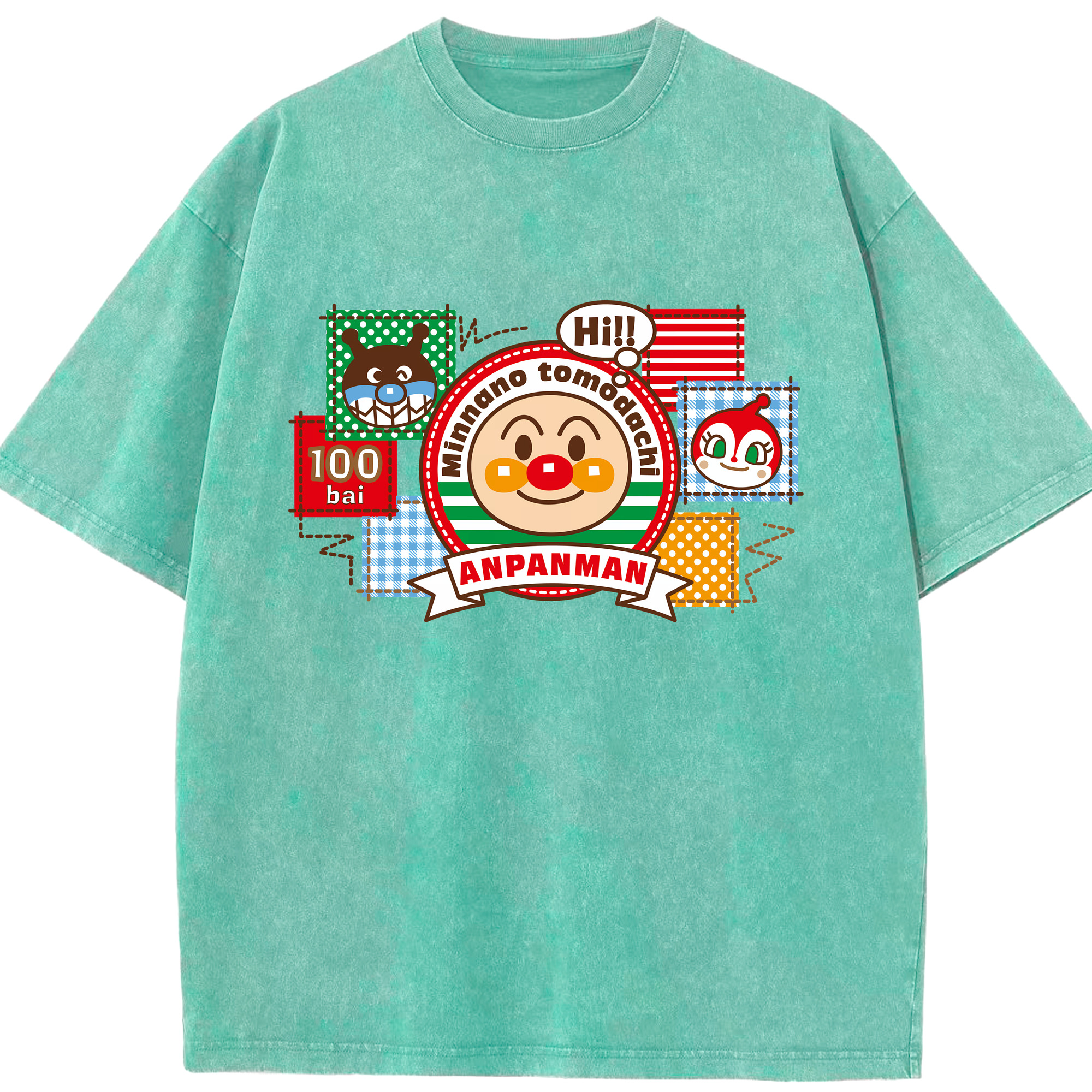 （画像用） アンパンマン Anpanman 綿100% ヴィンテージ風 半袖Tシャツ（フロントプリント）
